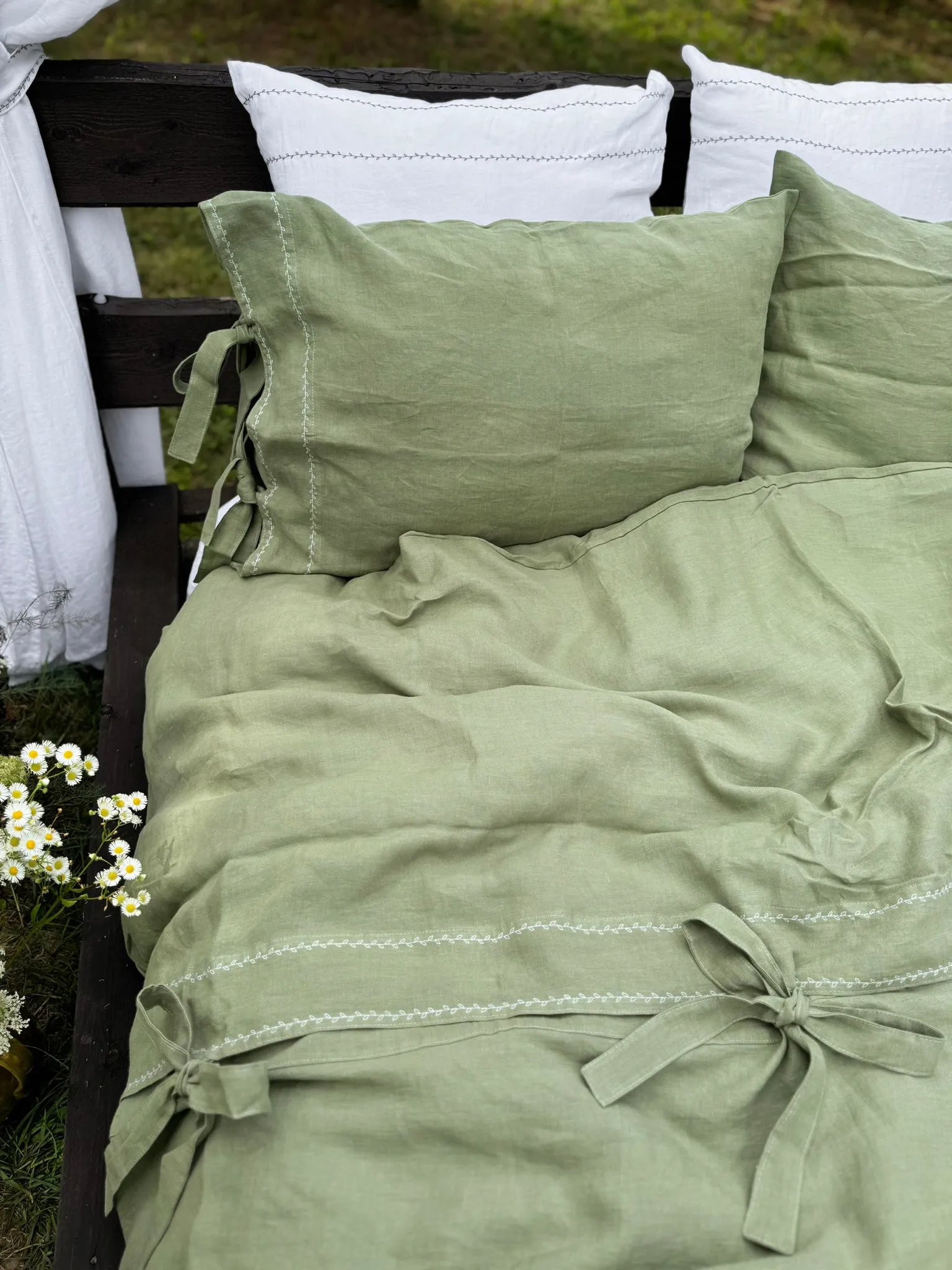 White Embroidered Linen pillow covers