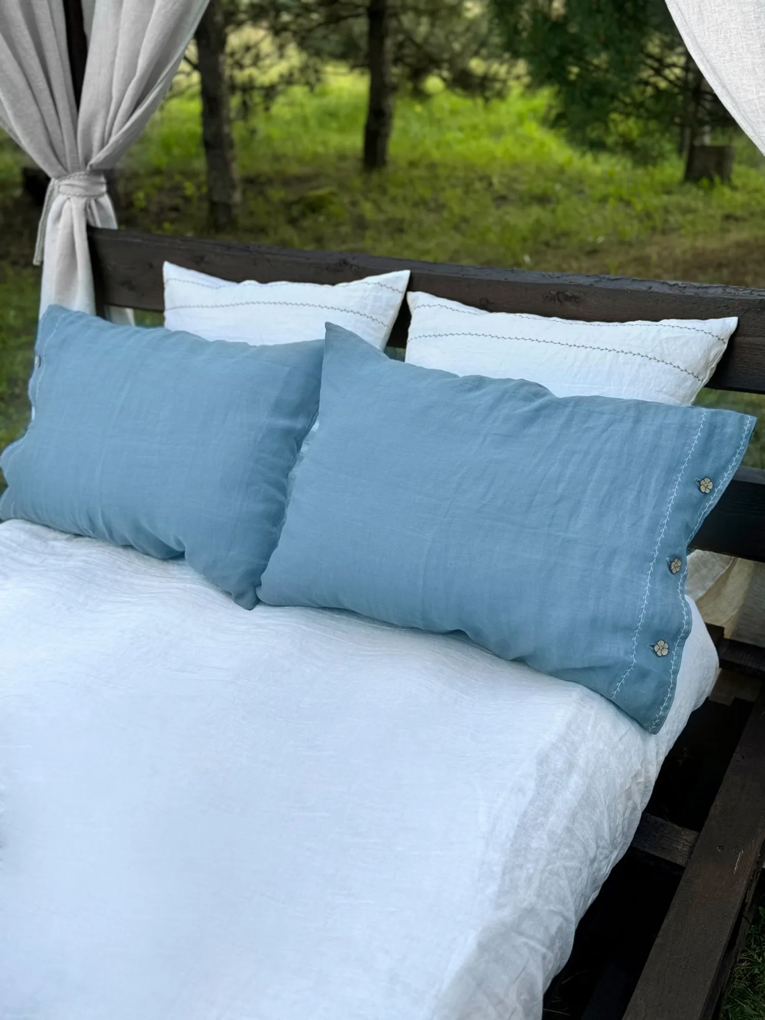 White Embroidered Linen pillow covers