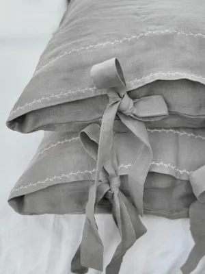 White Embroidered Linen pillow covers
