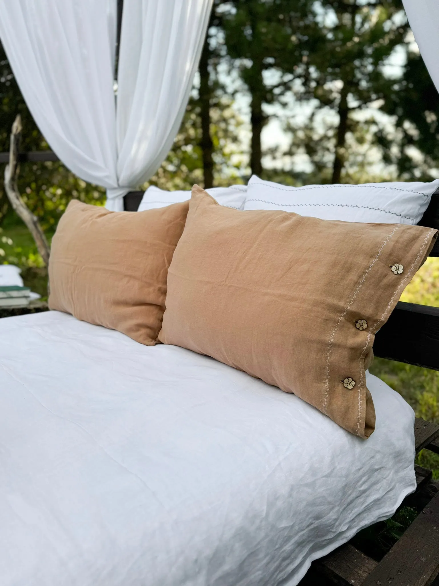 White Embroidered Linen pillow covers