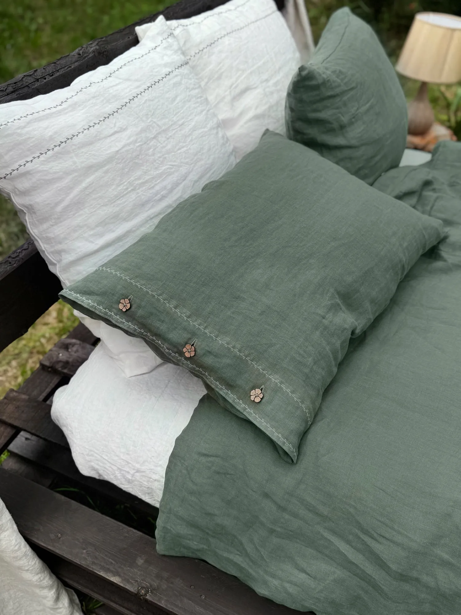 White Embroidered Linen pillow covers