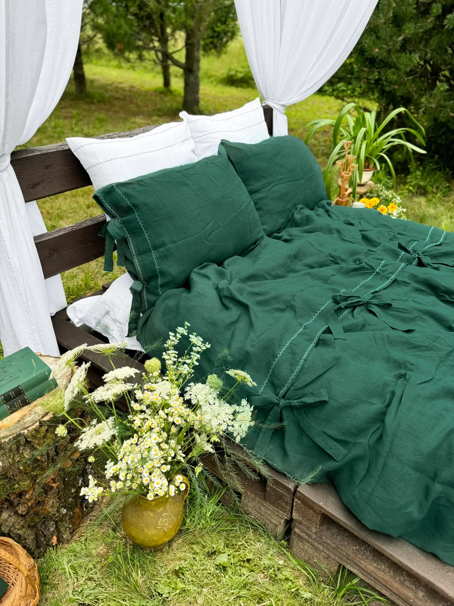 White Embroidered Linen pillow covers