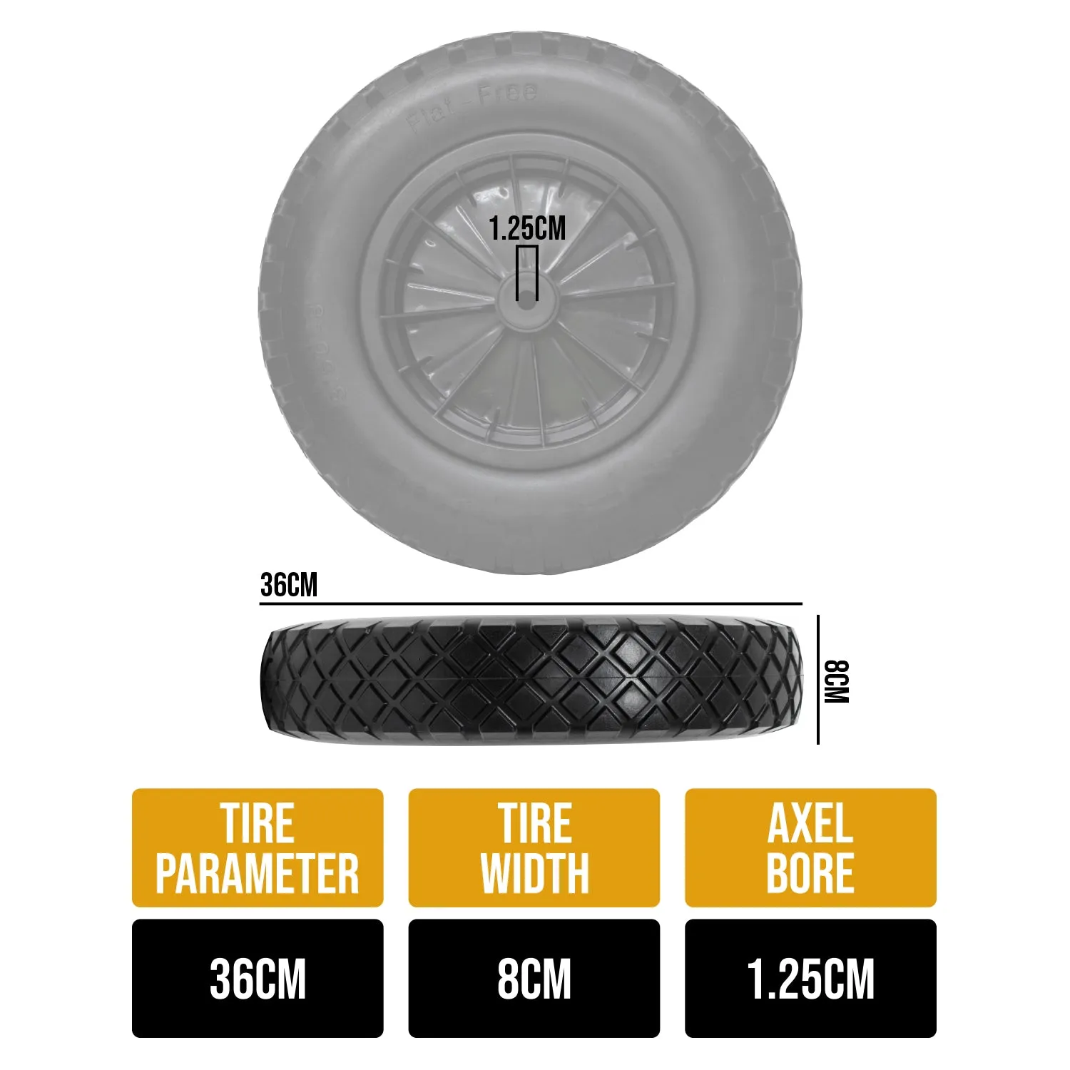 Woodside 14" Replacement Wheelbarrow Wheel, Heavy Duty Puncture Proof Tyre