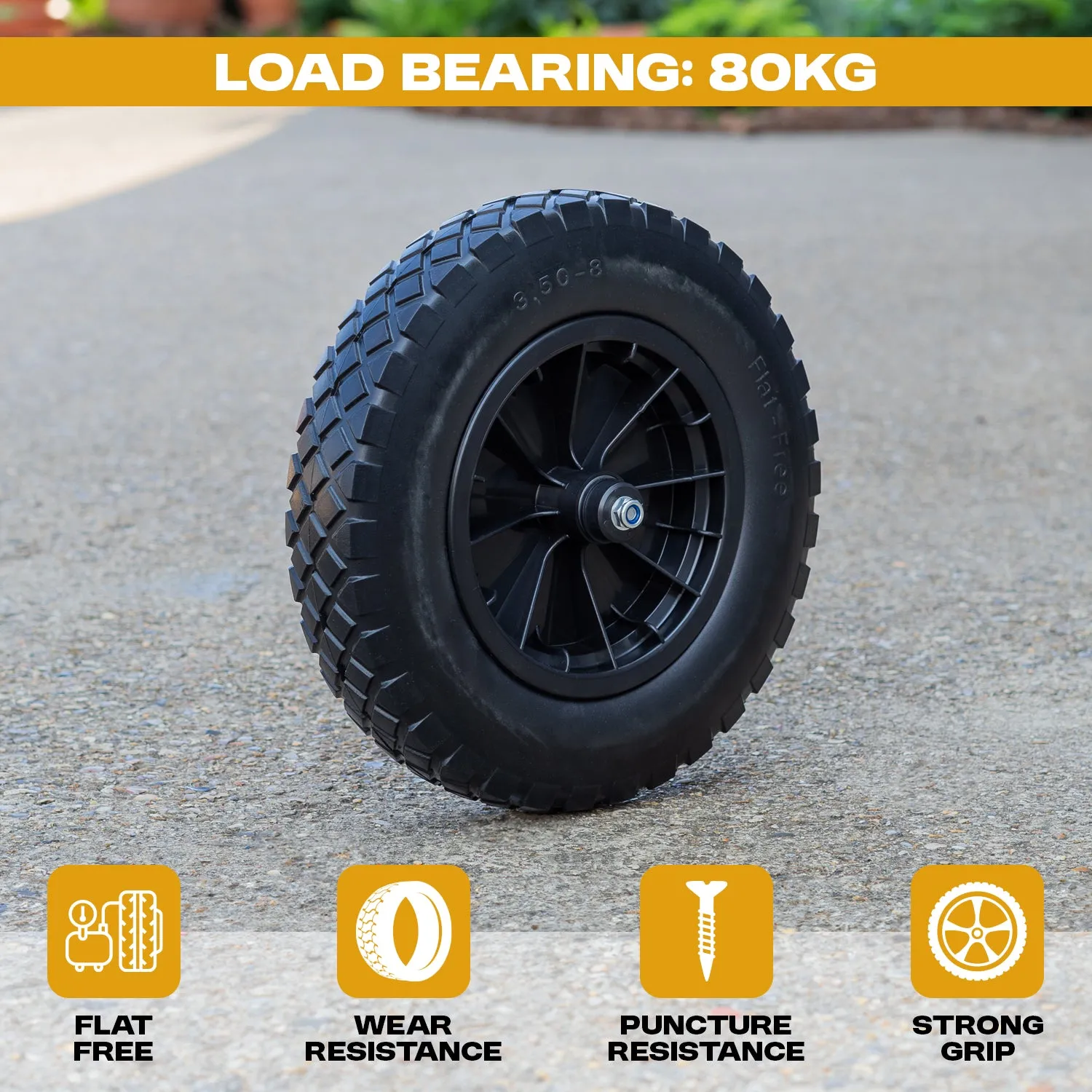 Woodside 14" Replacement Wheelbarrow Wheel, Heavy Duty Puncture Proof Tyre