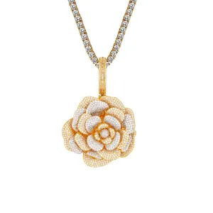 Yellow Gold Tone Rose Flower Icy Custom Hip Hop Pendant