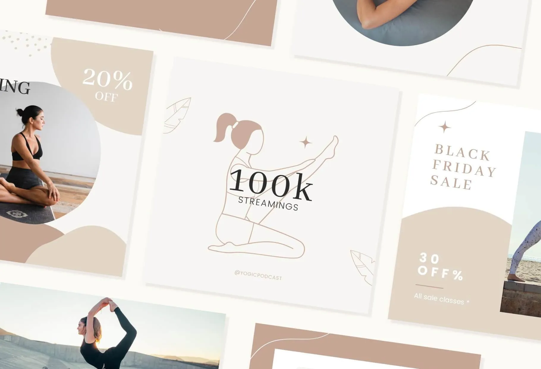 YOGA Elegant 97 Done-for-You Yoga Instagram Posts Fully Editable Canva Templates