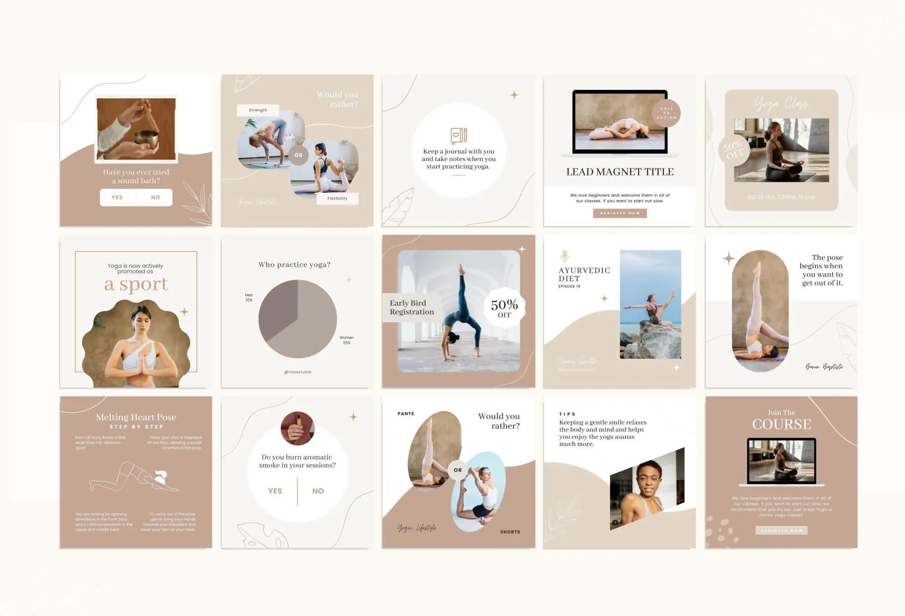 YOGA Elegant 97 Done-for-You Yoga Instagram Posts Fully Editable Canva Templates