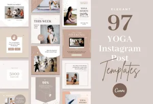 YOGA Elegant 97 Done-for-You Yoga Instagram Posts Fully Editable Canva Templates