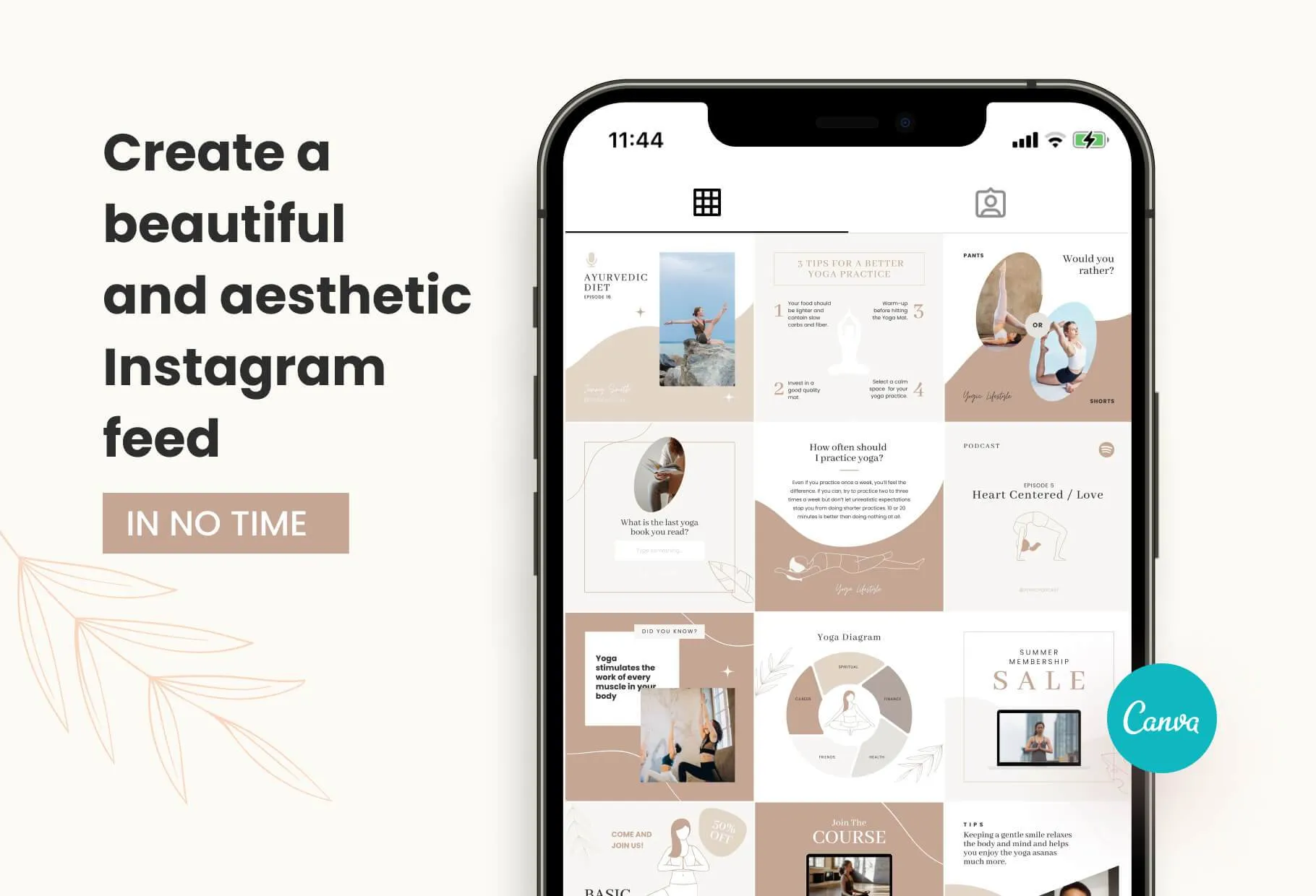 YOGA Elegant 97 Done-for-You Yoga Instagram Posts Fully Editable Canva Templates