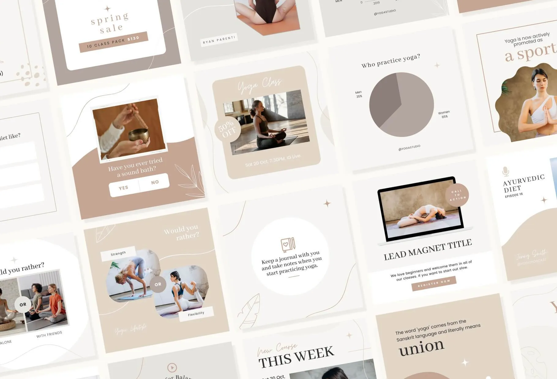 YOGA Elegant 97 Done-for-You Yoga Instagram Posts Fully Editable Canva Templates