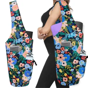 Yoga Mat Bag - Large Opening Long Tote Yoga Mat Carrier Holder Bag with Waterproof Wet Zipper Pocket and Drawstring Water Bottle Pocket - Yoga Bag Fit Most Size Mats - Floral