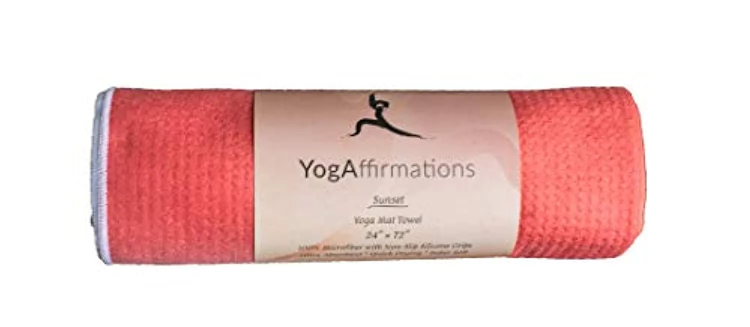 YogAffirmations - Toalla para Tapete de yoga de calidad premium, antideslizante, puntos de silicona, microfibra ultra suave, absorbe el sudor – ideal para yoga caliente, pilates, meditación – Tamaño perfecto 24.0 x 72.0 in, Amarillo