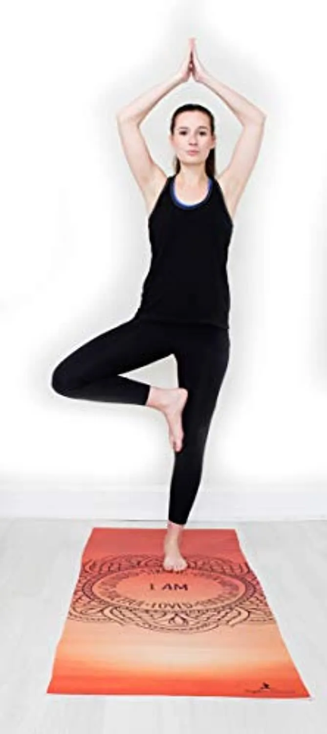 YogAffirmations - Toalla para Tapete de yoga de calidad premium, antideslizante, puntos de silicona, microfibra ultra suave, absorbe el sudor – ideal para yoga caliente, pilates, meditación – Tamaño perfecto 24.0 x 72.0 in, Amarillo