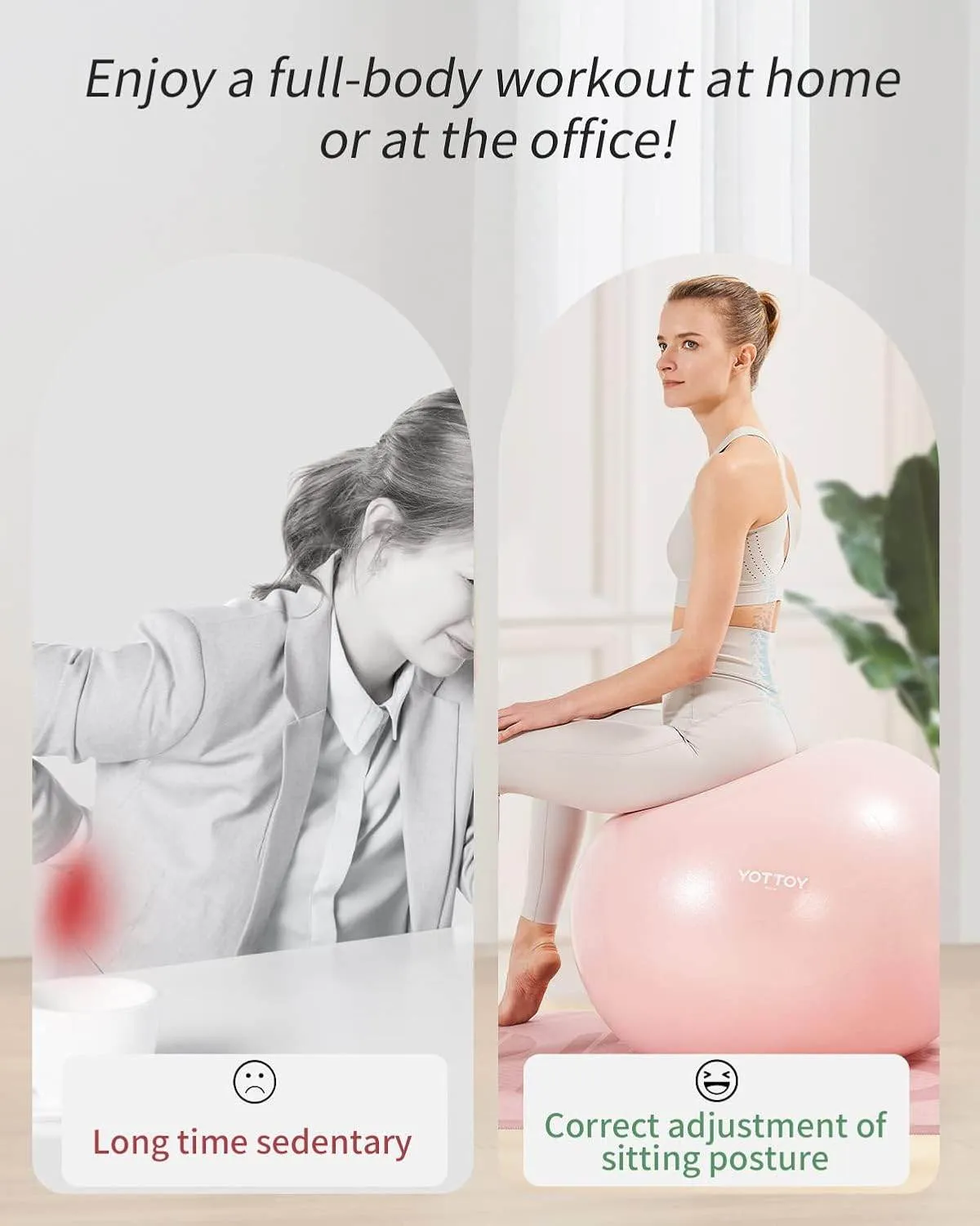 YOTTOY Anti-Burst Exercise Ball for Working Out, Yoga Ball for Pregnancy,Extra Thick Workout Ball for Physical Therapy,Stability Ball for Ball Chair Fitness with Pump