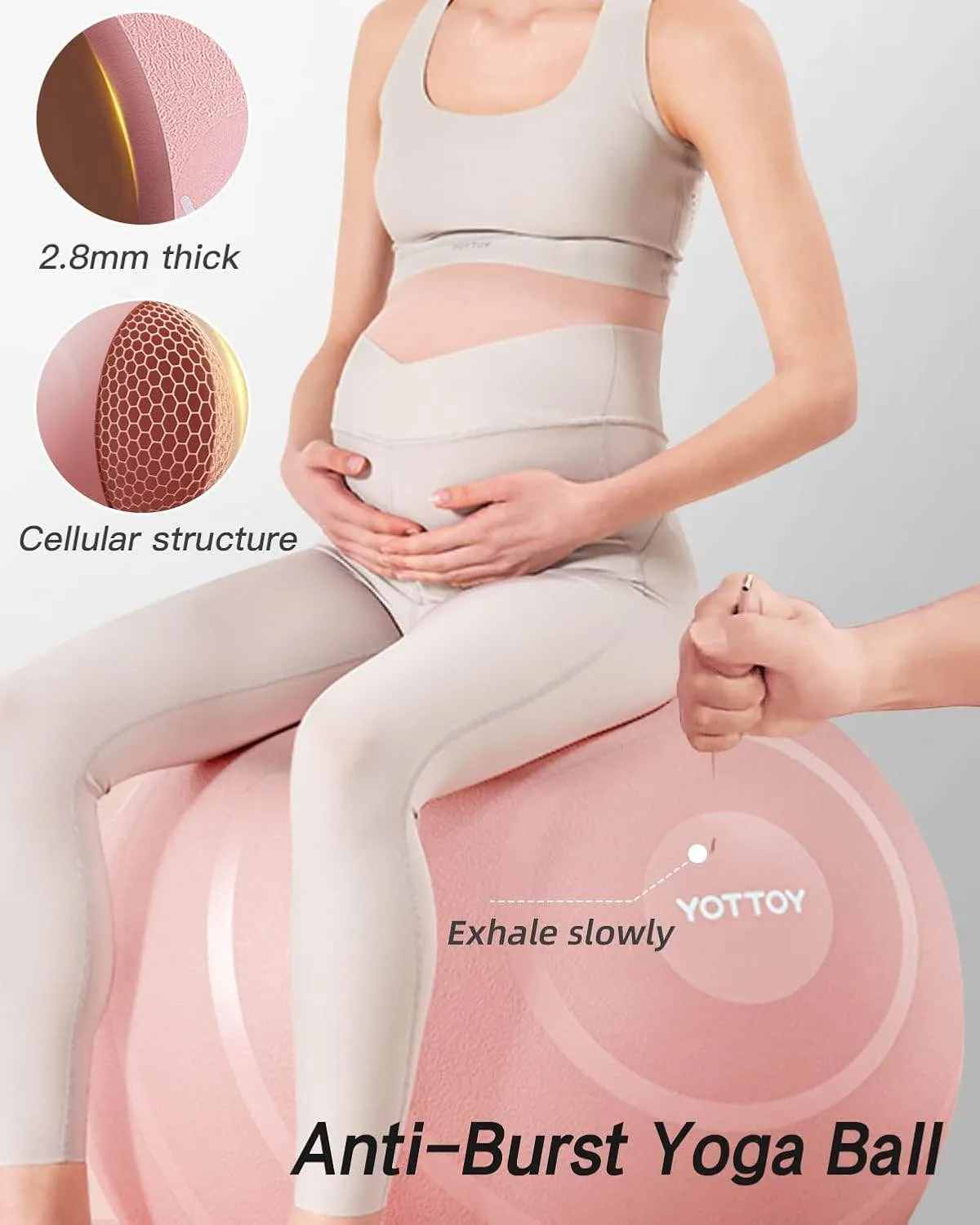 YOTTOY Anti-Burst Exercise Ball for Working Out, Yoga Ball for Pregnancy,Extra Thick Workout Ball for Physical Therapy,Stability Ball for Ball Chair Fitness with Pump
