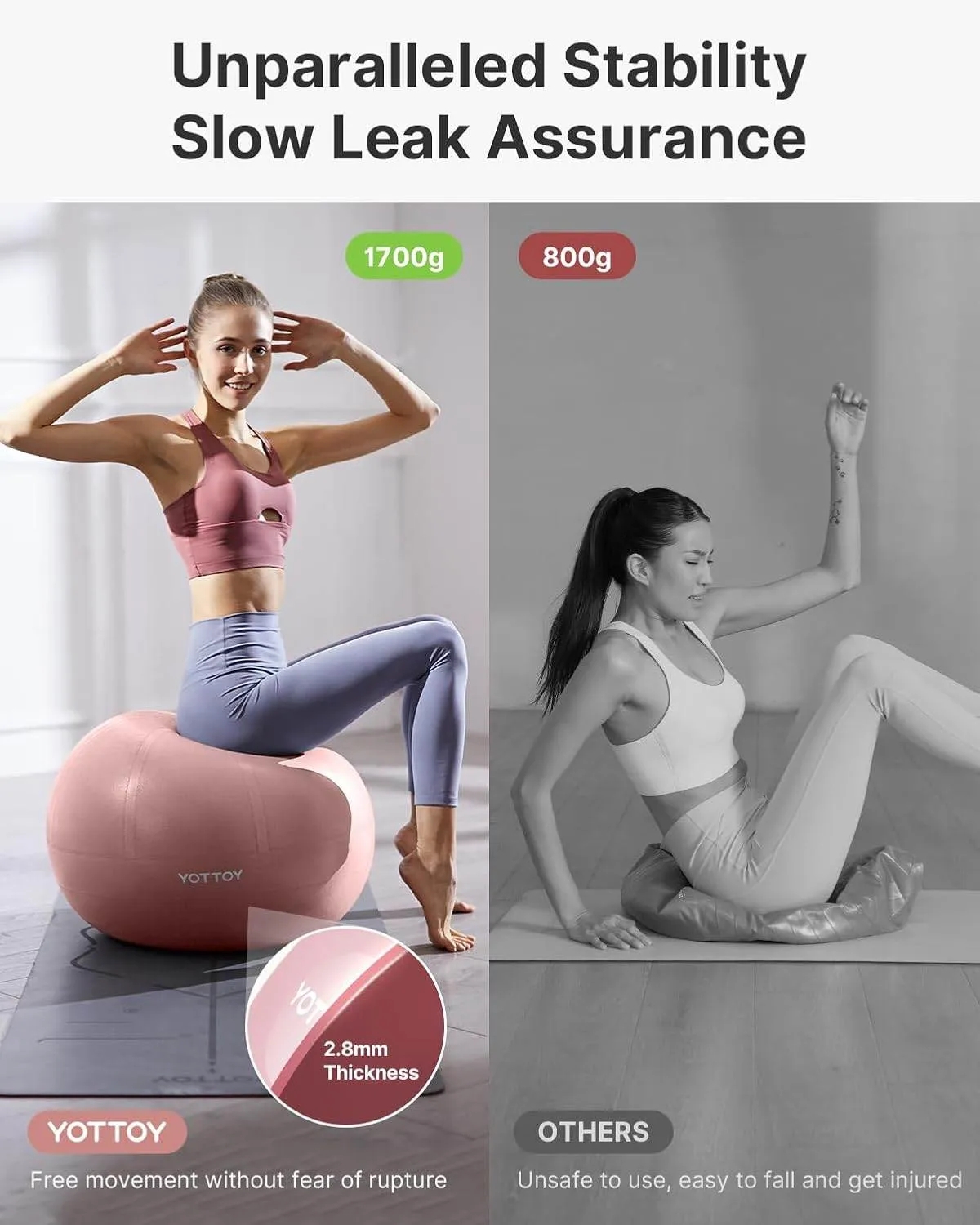 YOTTOY Anti-Burst Exercise Ball for Working Out, Yoga Ball for Pregnancy,Extra Thick Workout Ball for Physical Therapy,Stability Ball for Ball Chair Fitness with Pump