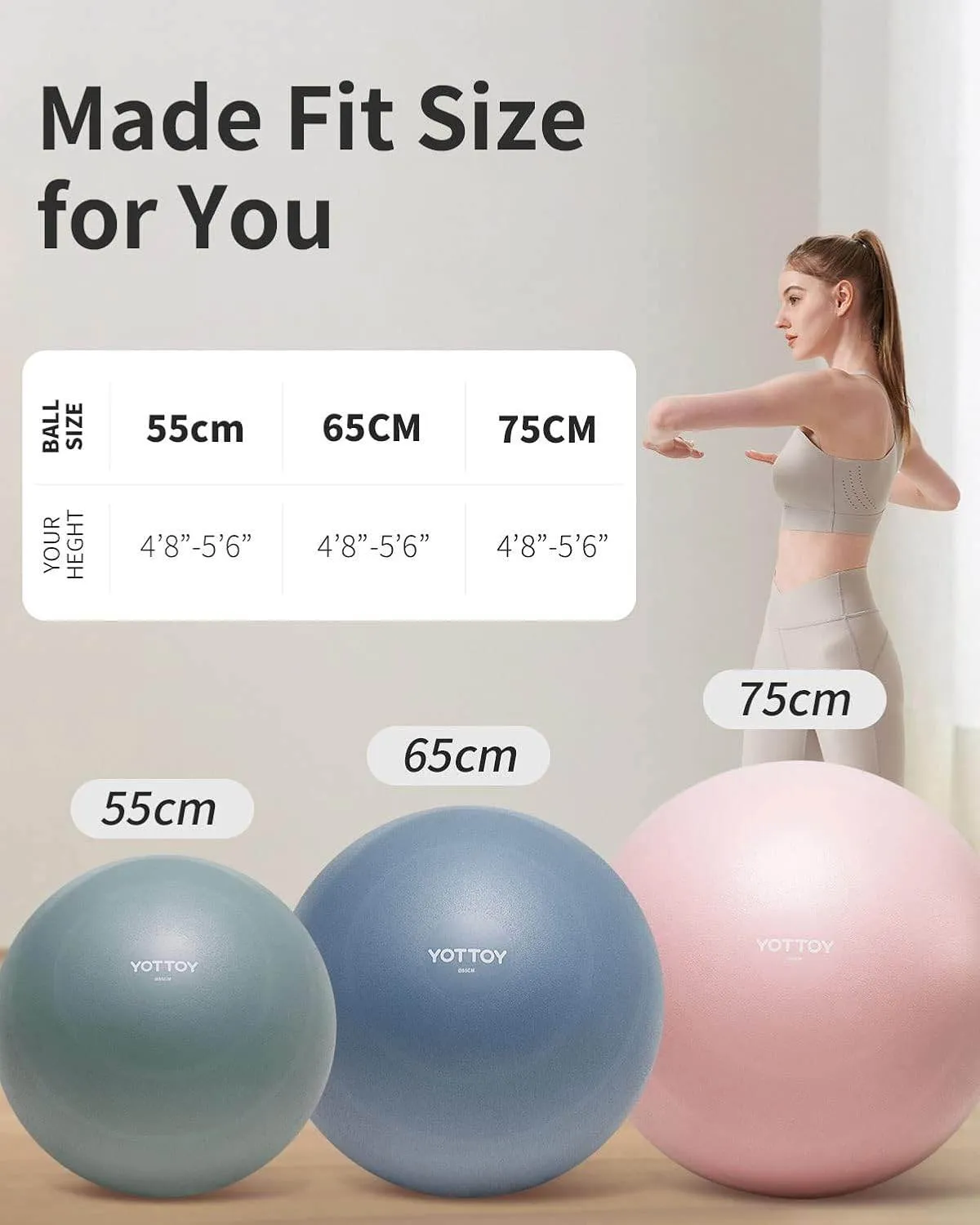 YOTTOY Anti-Burst Exercise Ball for Working Out, Yoga Ball for Pregnancy,Extra Thick Workout Ball for Physical Therapy,Stability Ball for Ball Chair Fitness with Pump