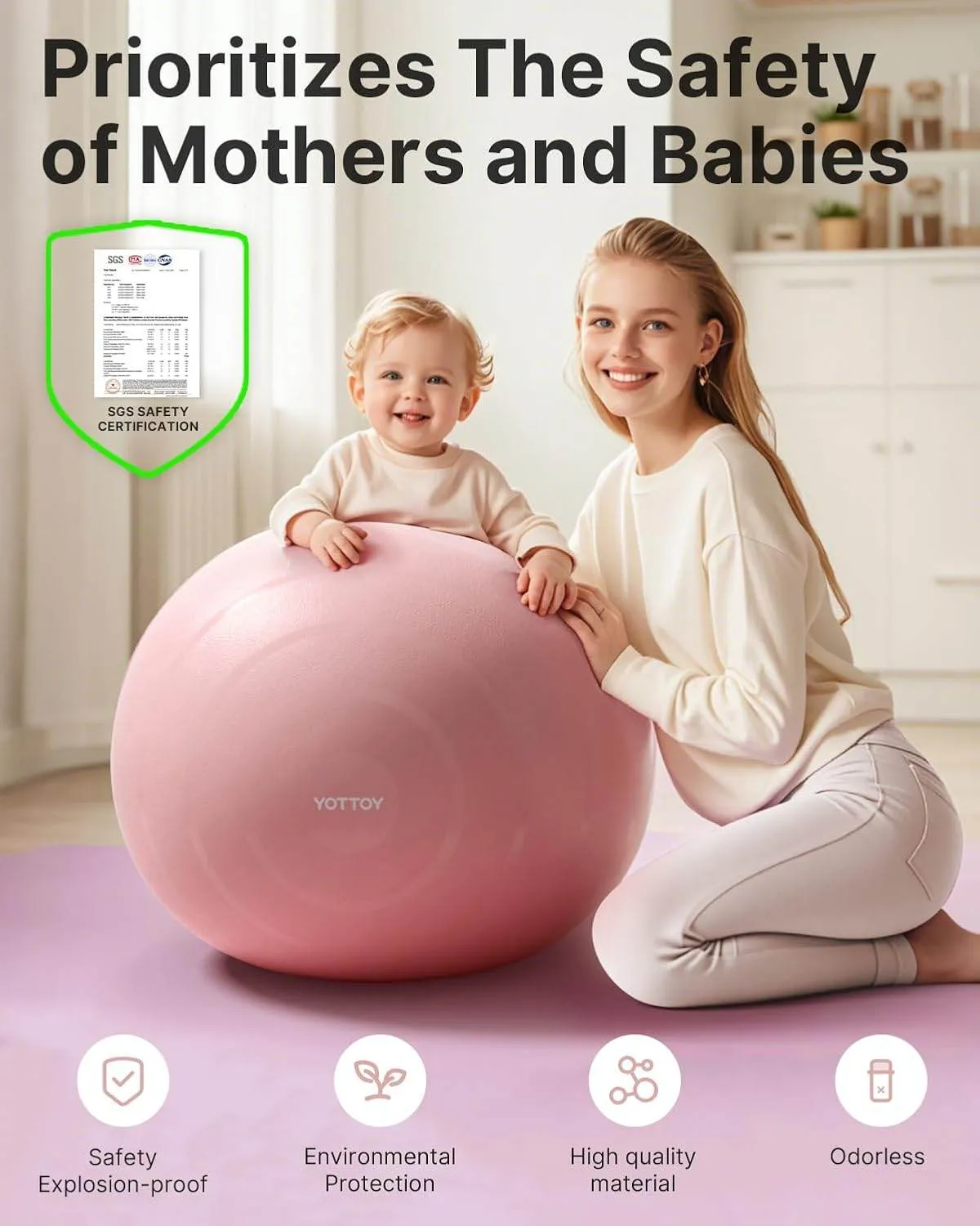 YOTTOY Anti-Burst Exercise Ball for Working Out, Yoga Ball for Pregnancy,Extra Thick Workout Ball for Physical Therapy,Stability Ball for Ball Chair Fitness with Pump