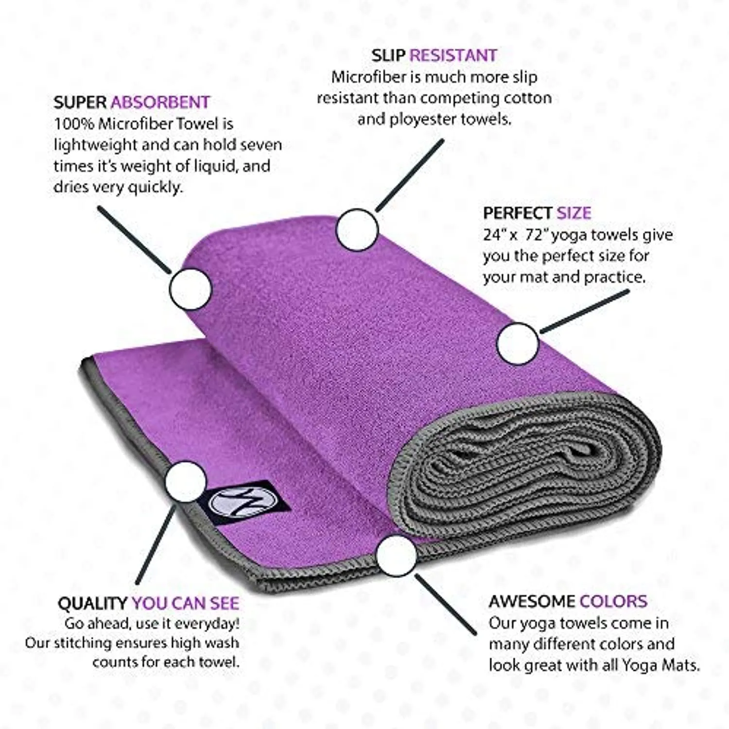 Youphoria Yoga Towel 24 x 72 - Microfiber Non Slip Yoga Mat Towel - Skidless Grip, Ultra Soft and Sweat Absorbent